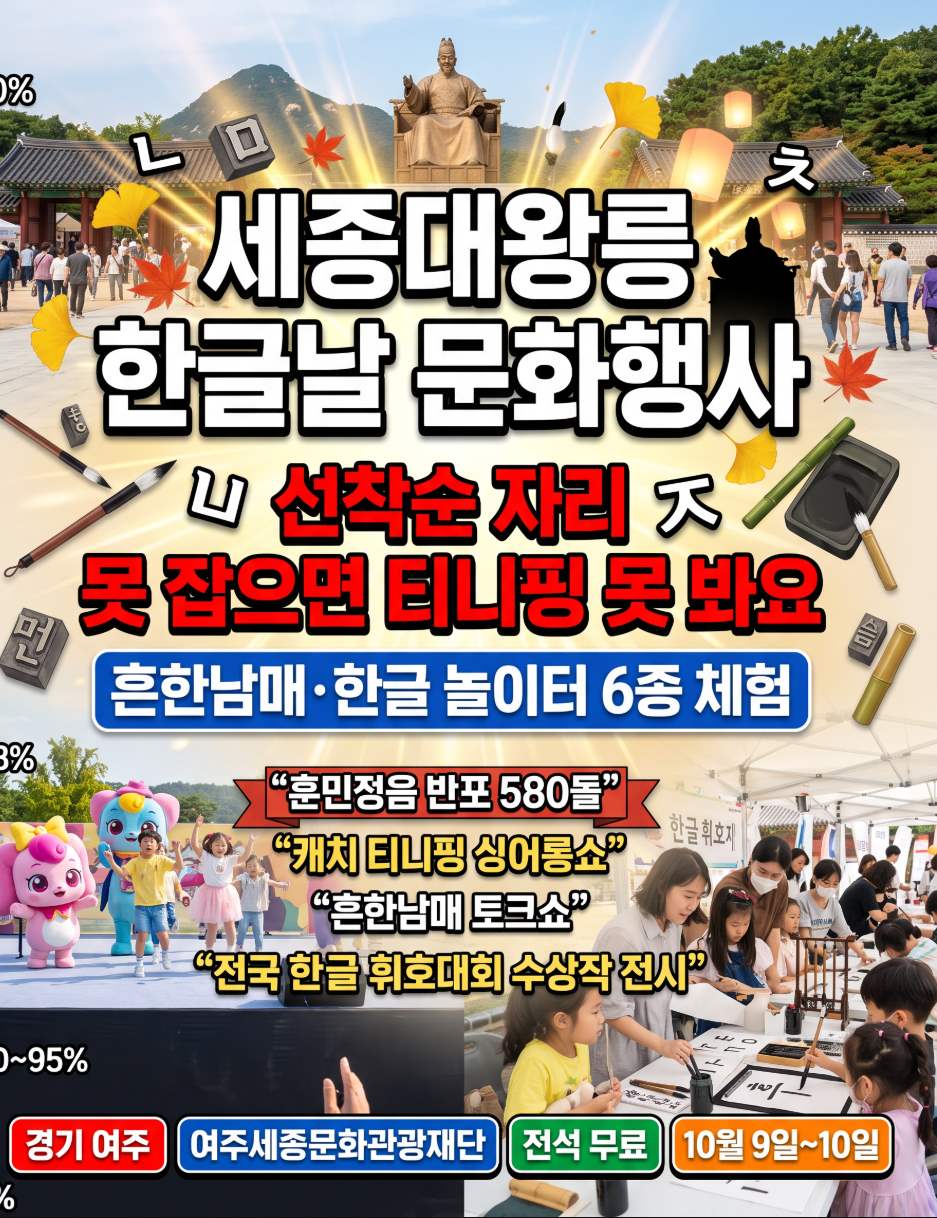여주 세종대왕릉 전경과 한글날 문화행사 포스터