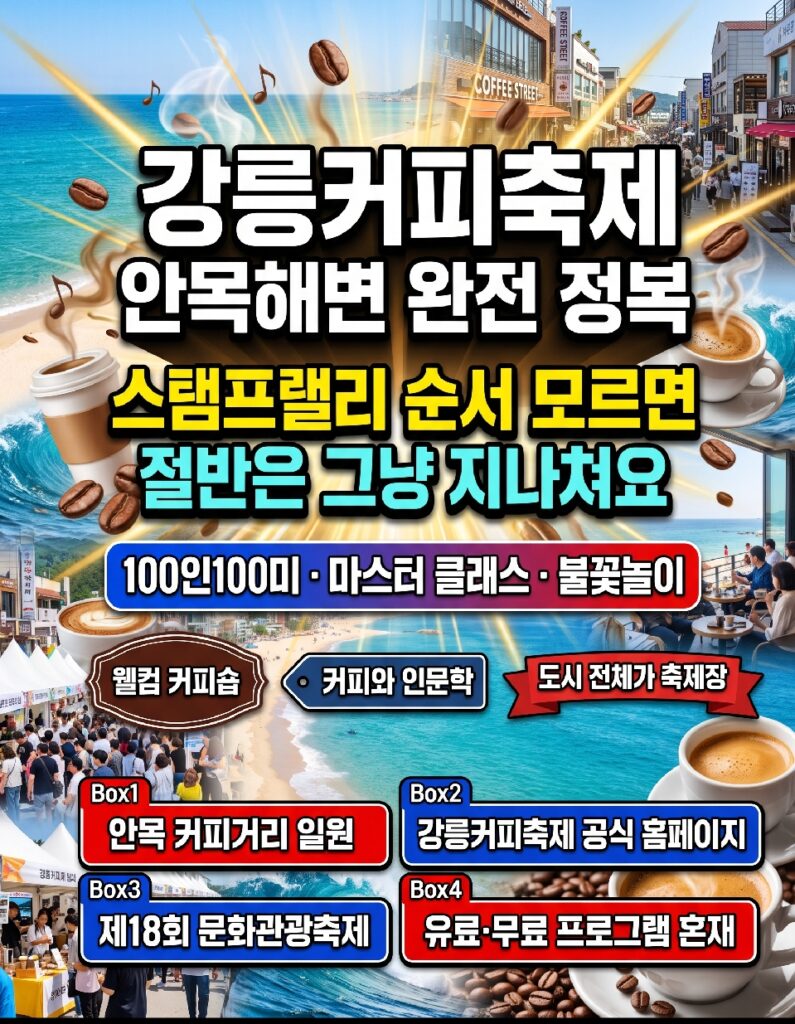Anmok Beach Coffee Street in Gangneung with seaside cafés and the autumn ocean during the 2026 Gangneung Coffee Festival
