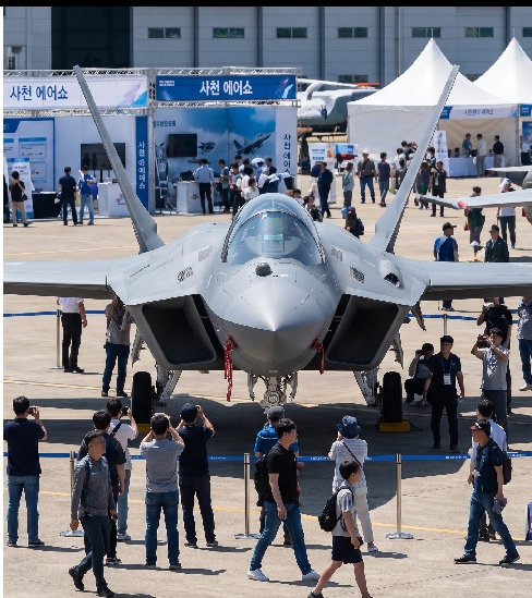 2026 Sacheon Air Show public visitors watching Black Eagles aerobatic display from the main viewing area at Sacheon Air Base