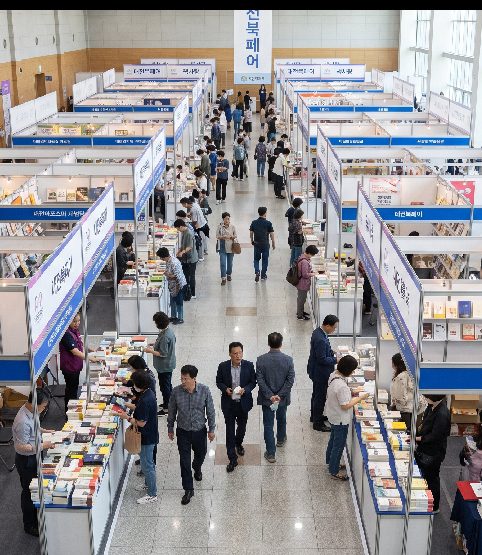 2026 Daejeon Book Fair Expo Memorial Hall second floor with publisher and independent bookstore booths lined up across the event space