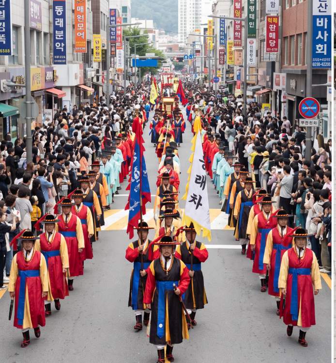 동래읍성역사축제 야외방탈출 체험 부스와 한복디스코파티가 열리는 북문광장 야경
