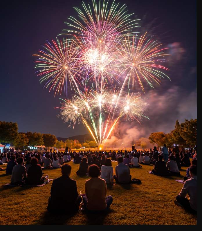 Fireworks lighting up the night sky over Saengmyeong Nuri Park on the closing evening of the Korea National Forest Expo 2026