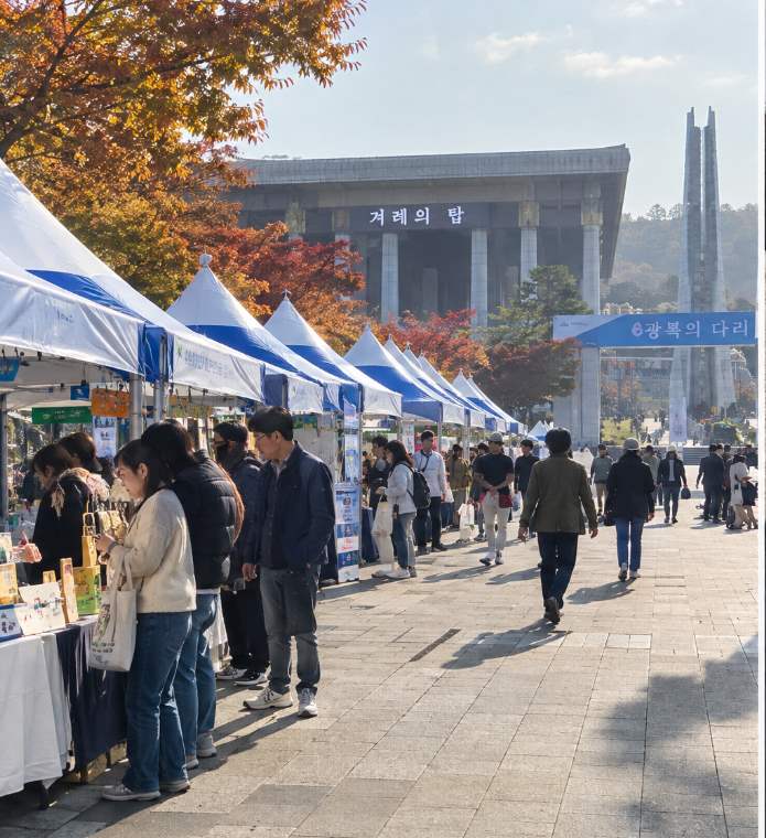 독립기념관 겨레의 탑에서 광복의 다리로 이어지는 야외 행사장 산책로